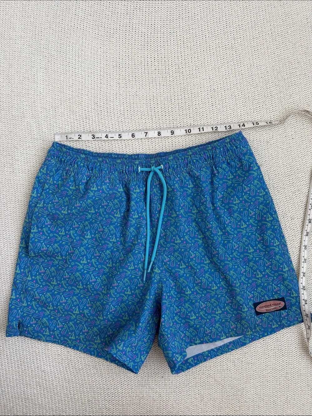 Vineyard Vines Chappy Swim Trunks Boat/Nautical Print Blue Size Small